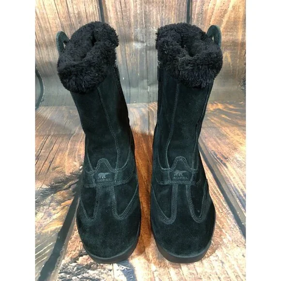 Sorel Waterfall Black Suede Thinsulate Winter Boots Womens 7 (i5g - Picture 3 of 11